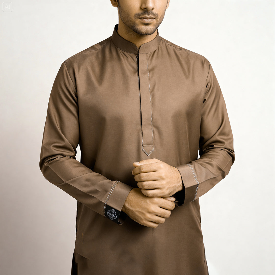 Premium Unstitched Winter Men's Suit – Wash & Wear (Light Brown)