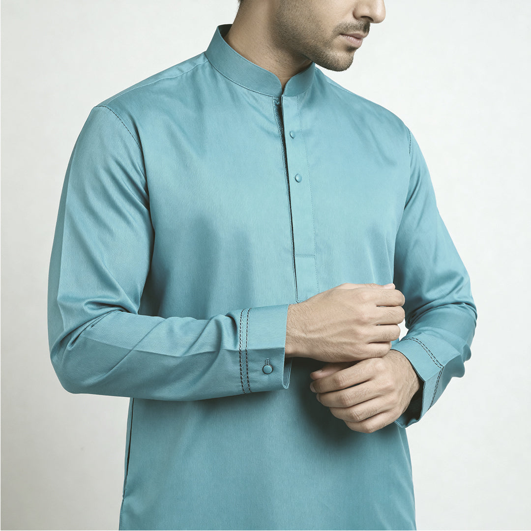 Premium Unstitched Winter Men's Suit – Wash & Wear (Olive Blue)