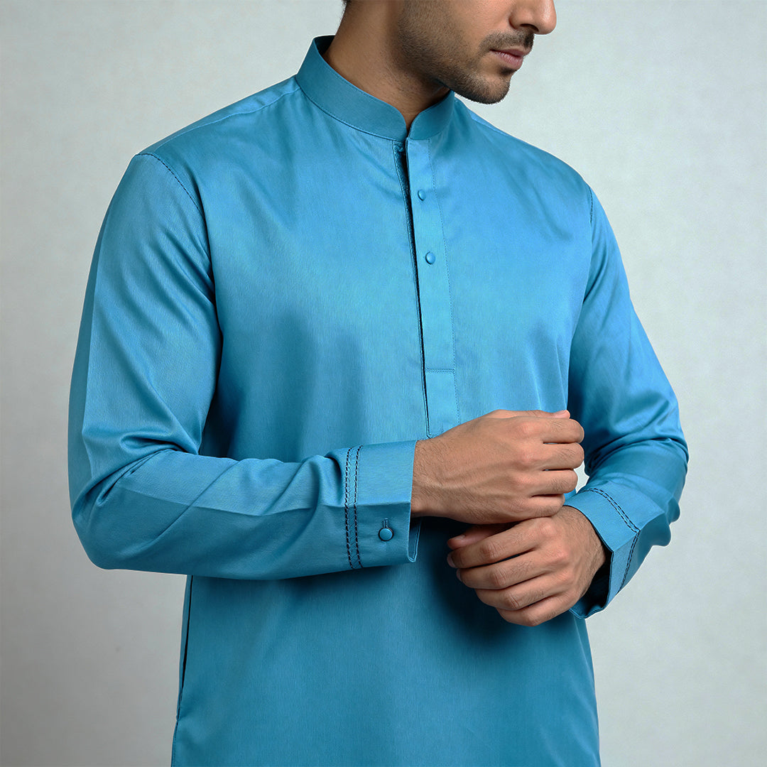 Premium Unstitched Winter Men's Suit – Wash & Wear (Sky Blue)