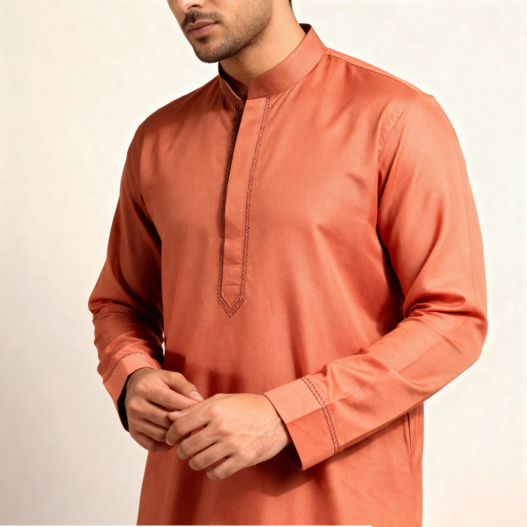 Premium Unstitched Winter Men's Suit – Wash & Wear (Peach)