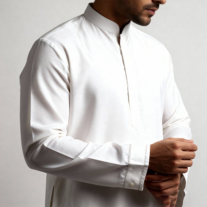 Premium Unstitched Winter Men's Suit – Wash & Wear (Pure White)