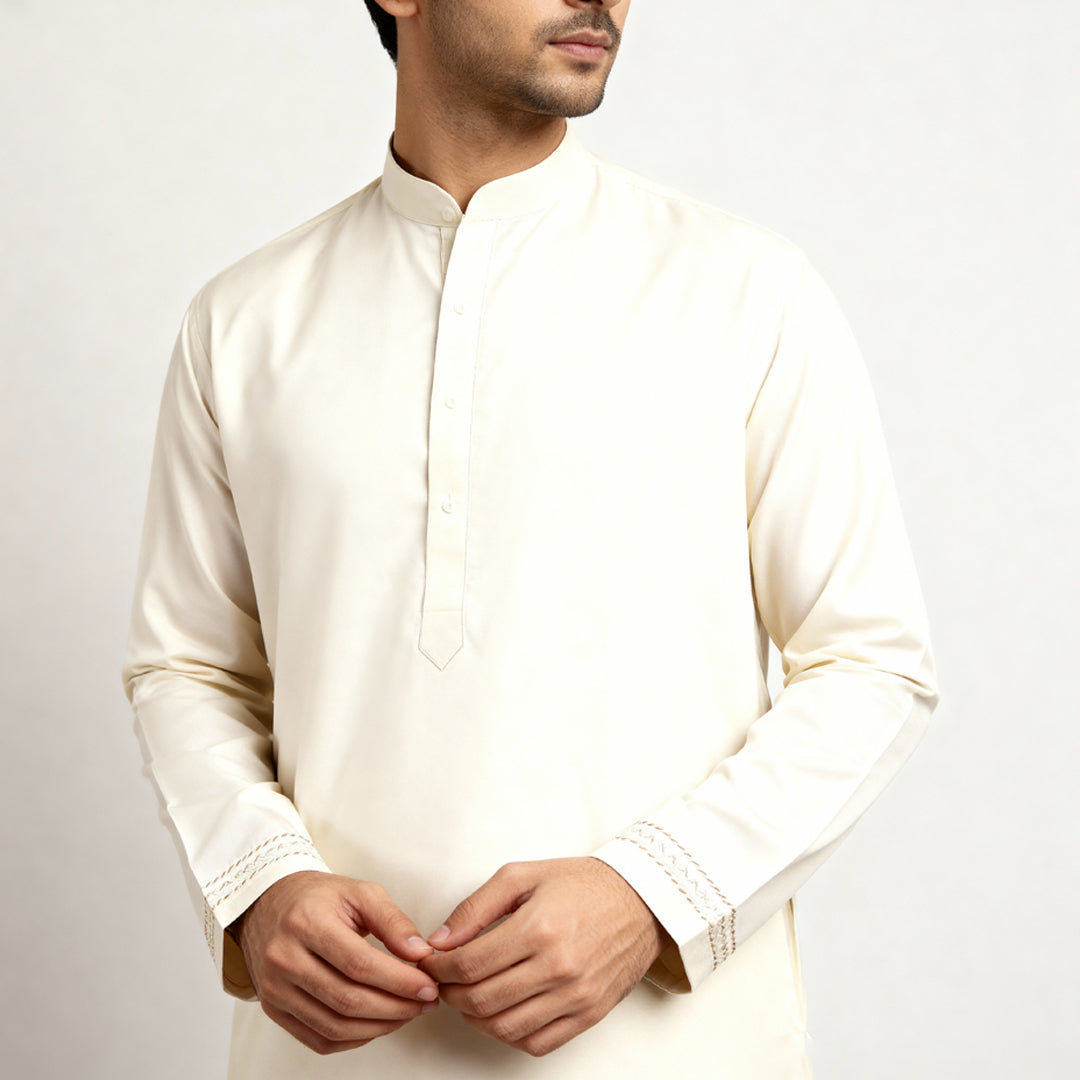 Premium Unstitched Winter Men's Suit – Wash & Wear (Off White)