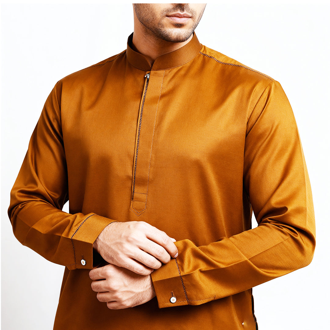 Premium Unstitched Winter Men's Suit – Wash & Wear (Light Mustard)