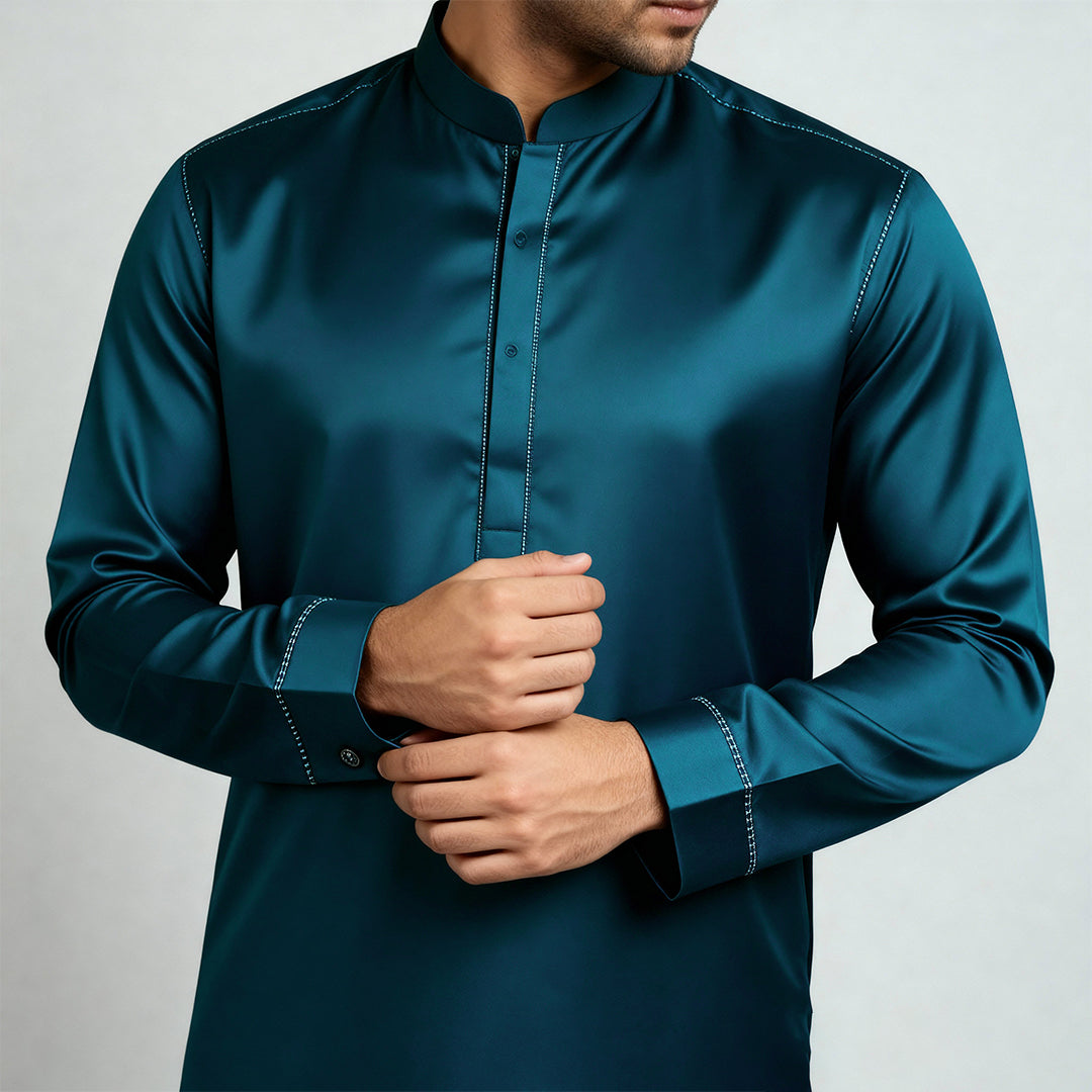 Premium Unstitched Winter Men's Suit – Wash & Wear (Dark Ferozi)